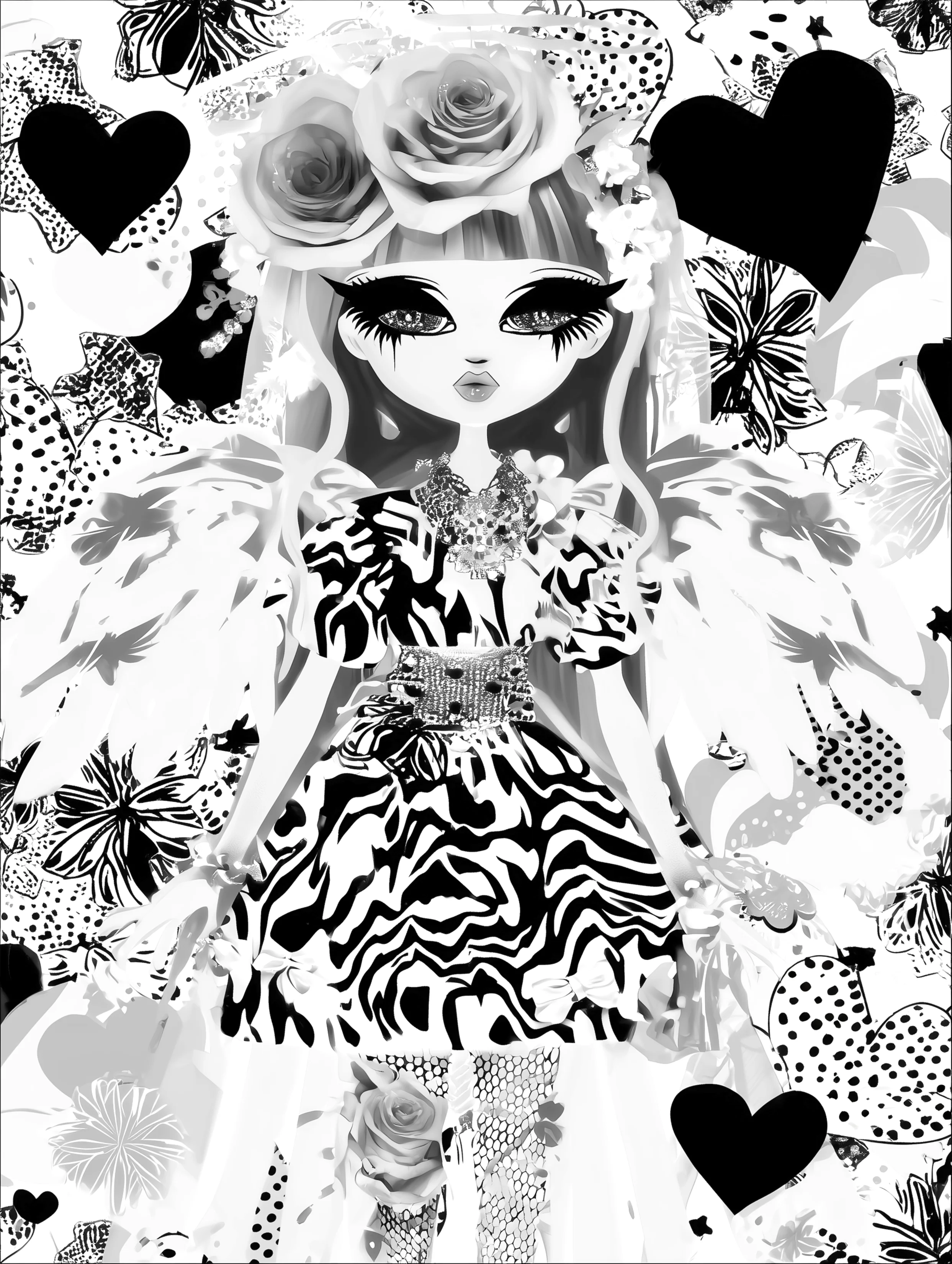 Free printable angel coloring page for adults featuring many hearts angel